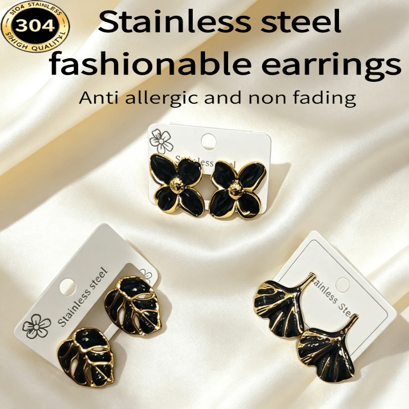 2pcs Random Golden Hypoallergenic Stainless Steel Stud Earrings Set
